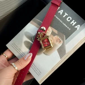 9858 Innovative Lock-Shaped Fashion Design Women’s Watch Leather Strap Water Resistant Quartz Watch