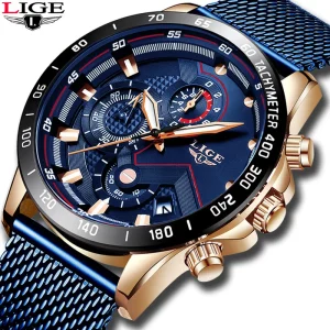 9929 Men Mesh Band Watch Multifunction Chronograph Fashion Sport Waterproof Casual Calendar Display Men’s Quartz Watches
