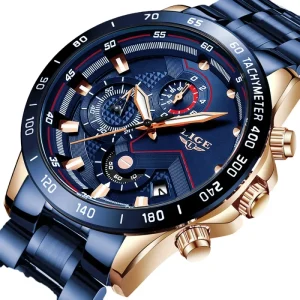 9982 Luxury Stainless Steel Men’s Quartz Watch Fashion Casual Business Chronograph Glass Dial