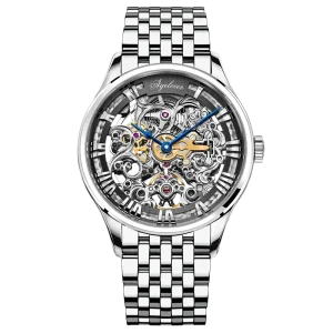 AGELOCER Original Baroque Art Carved Watch Business Skeleton Automatic Mechanical Watch for Men 316L Stainless Steel Wristwatch