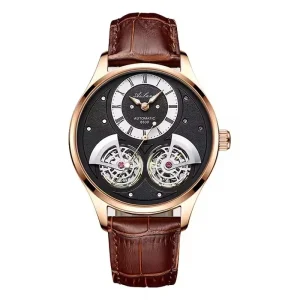 AILANG 8822 Men’s Mechanical Watch Luxury Double Tourbillon Wristwatch Luminous Hollow Watch Waterproof Leather