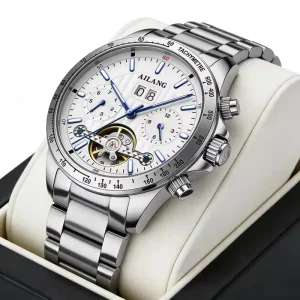 AILANG 8828 Classic Fashion Men’s Mechanical Watch Moon Phase Dial Automatic Watch Luxury Skeleton Tourbillon Watch Men’s Gifts