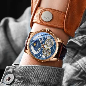 AILANG Double Tourbillon Watch Leather Strap Waterproof Luminous Moon Phase Automatic Mechanical Watch China Factory