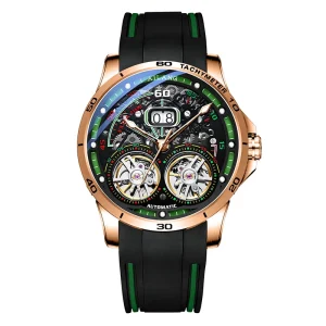 AILANG Fashion Sport Men’s Double Tourbillon Automatic Watch Stainless Steel Case Mechanical Calendar Waterproof