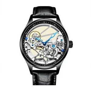 AILANG Luxury Hollow Out Mechanical Mens Transparent Watch Automatic Metal Case Leather Strap 3ATM Waterproof