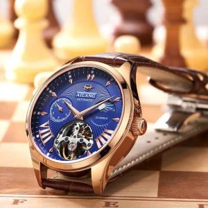 AL 8607 Innovative Hollowed Out Chronograph 12 Hour Displaying Moon Phase Tourbillon Men Automatic Mechanical Watch Movement