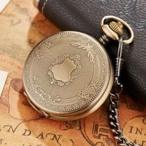 ANTIQUE DESIGN QUARTZ POCKET WATCH WITH ALBERT CHAIN