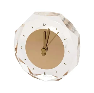 Acrylic Desk Clock Modern Analog Clock Home Office Decor Clear Frame Gold Face Diamond Shape
