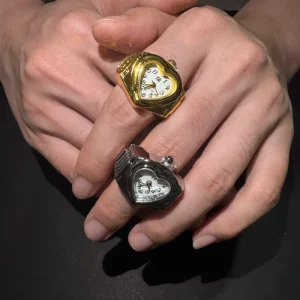 Actual Real Watch Heart Digital Ring Watch Minimalist Watch Ring Dial Steel Gold Plated Round Mini Finger Watch Rings