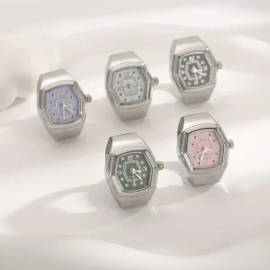 Actual Real Watch Hexagon Digital Ring Watch Minimalist Watch Dial Steel Gold Plated Green Mini Finger Watch Rings