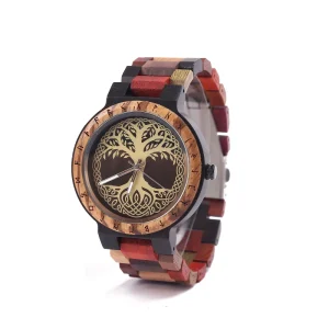 Adjustable Length Wooden Watchband Japanese Movement Norse Yggdrasil Tree of Life Viking Watch