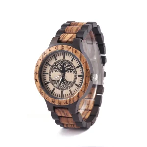Adjustable Length Wooden Watchband Japanese Movement Norse Yggdrasil Tree of Life Viking Watch