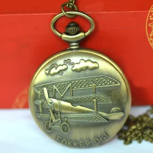 Aircraft Bronze Pocket Watch Vintage Embossed Retro Pocket Watch