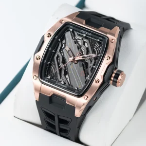 Aircraft Carrier Style Pattern Open-work Wine Barrel Fully Automatic Mechanical Men’s Luminous Wristwatch