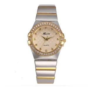 Alloy Band Quartz Watches Unisex Crystal Wrist Watch Gold