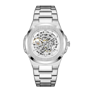 Alloy Men Watch 43mm Diameter Automatic Mechanical Wristwatch Skeleton Design Luxury Business Watch