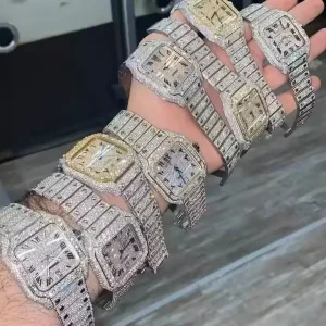 Alloy Stainless Steel Clasp Quartz Sport Business Wristwatch Hip Hop Iced Oversize Square Dial Full Diamond