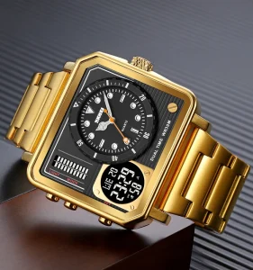 Analog Digital Watch Big Dial Multi-function Dual Time Chronograph Watch