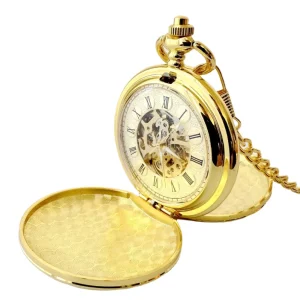 Antique Alloy Smooth Gold Retro Hand Wind Double Side Smooth Roman Mechanical Pocket Watch