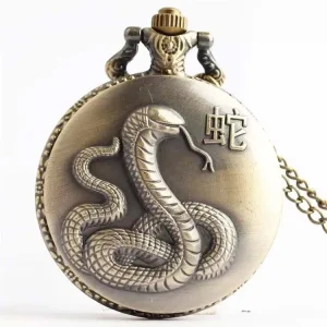 Antique Bronze 12 Chinese Zodiac Pocket Watch Retro Three Dimensional Animal Engraving Old Quartz with Watch Band