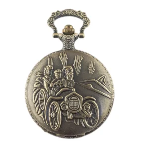 Antique Bronze Fashion Old Car Design Engraved Necklace Pocket Watch Factory Direct Sale