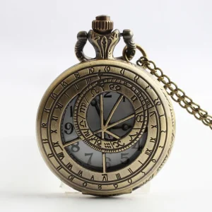 Antique Bronze Hollow Big Size Compass Pocket Watch
