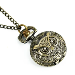 Antique Bronze Quartz Watch Small Size Owl Pocket Watch
