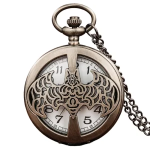 Antique Bronze Superhero Themed Bat Pocket Watch Pendant with Zinc Alloy Strap Retro Gift Necklace for Fans