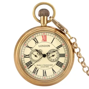 Antique Copper London 1856 Antique 5 Hands Mechanical Pocket Brass Watch Hand Winding Skeleton Mens Brass Pocket Watch