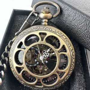 Antique Double Side Open Roman Flower Frame Manual Mechanical Pocket Watch Zinc Alloy Case 47MM Dial