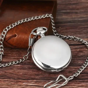 Antique Double Sided Silver Quartz Metal Round Case Pocket Watch Customizable Design Perfect Gift Choice
