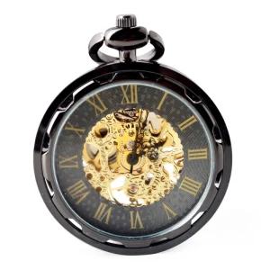 Antique Gear Character Sliver Plated Open Face Mechanical Pocket Watch with Roman Numeral Dial