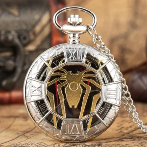 Antique Gold Half Hunter Pendant Necklace Hollow Spider Design Quartz Pocket Watch Gifts for Boys Men Women