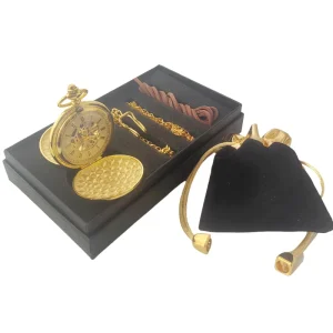 Antique Gold Hand Wind Double Sided Roman Dial Mechanical Pocket Watch with Zinc Alloy Case