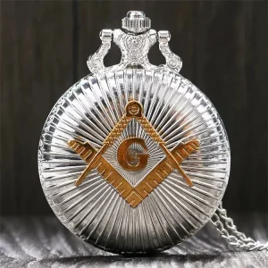 Antique Masonic Freemasonry Gold Clock Classic Quartz Pocket with Necklace Chain Watch Souvenir Gift Crafts