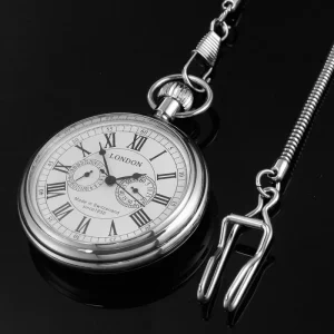 Antique Pocket Watch Mechanical Hand Winding Alloy Case Mens FOB Chain