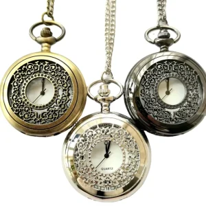 Antique Retro Bronze Flip Hollowed Flower Quartz Zinc Alloy Dial 4.7CM Pocket Watch