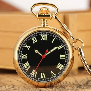 Antique Retro Pocket Watch for Men Gold Clock with Luminous Arabic Numerals Display Quartz Movement Pendant Christmas Gift