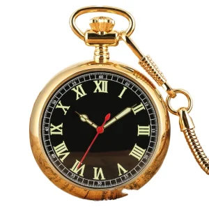 Antique Retro Pocket Watch for Men Gold Clock with Luminous Arabic Numerals Display Quartz Movement Pendant Christmas Gift