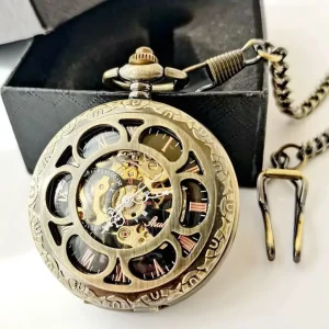 Antique Roman Flower Frame Dial Mechanical Pocket Watch with Zinc Alloy Case