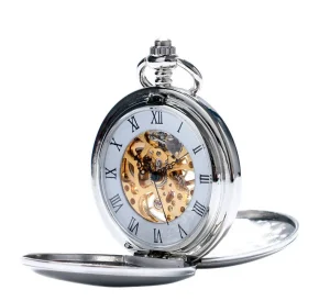 Antique Silver Polished Double Side Manual Mechanical Retro Roman Pocket Watches
