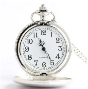 Antique Silver Smooth Cover Quartz Watch Luxury Men Pocket Watch Pendants