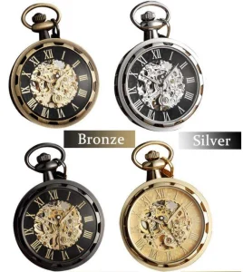 Antique Skeleton Hollow Mechanical Hand Winding Wheel Mechanical Pocket Watches