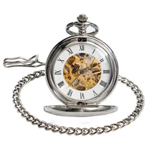 Antique Skeleton Metal Dial Fancy Pocket Watch Gold Cover with Numbers Design Mechanical Pocket Watch for Men Klockan