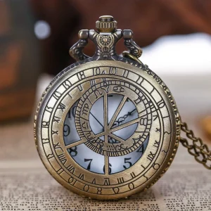 Antique Stainless Steel Hollow Compass Mapping Geometric Pattern Quartz Movement Pocket Watch