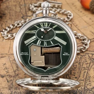 Antique Stainless Steel Musical Box Pocket Watch Swan Lake Melody Music Watch Antique Pendant Vintage Quartz Gift