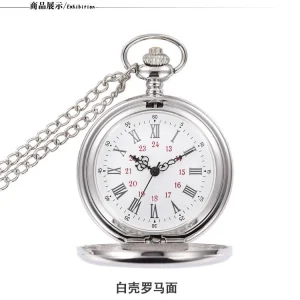 Antique Style Classic Smooth Vintage Stainless Steel Pocket Watch for Men with Quartz Movement