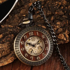 Antique Style Embossed Hollow Mechanical Pocket Watch Zinc Alloy Case Round