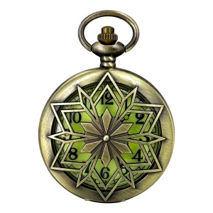 Antique Style Maple Leaves Rhombus Luminous Quartz Round Case 47mm Dial Zinc Alloy Strap Pocket Watch Hollow Men’s Gift