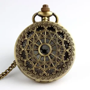 Antique Transparent Bronze Black Skeleton Manual Classic Quartz Pocket Watch with Hanging Chain Hand Winding Pendant